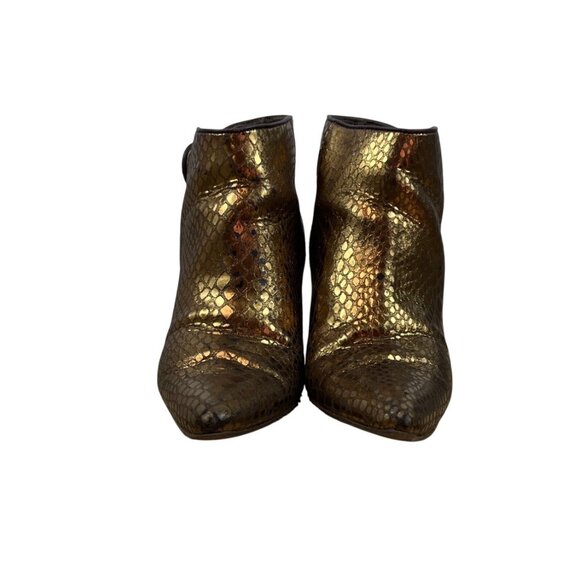 Miss Sofi Gold Snake Print Kitten Heels & Buckle Closure Ankle Booties Sz 35.5 - Picture 2 of 11